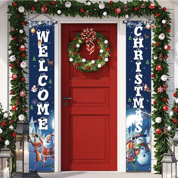 YUFOL Blue Christmas Door Decorations for Outdoor Merry Christmas BannerHangi... - Picture 1 of 4